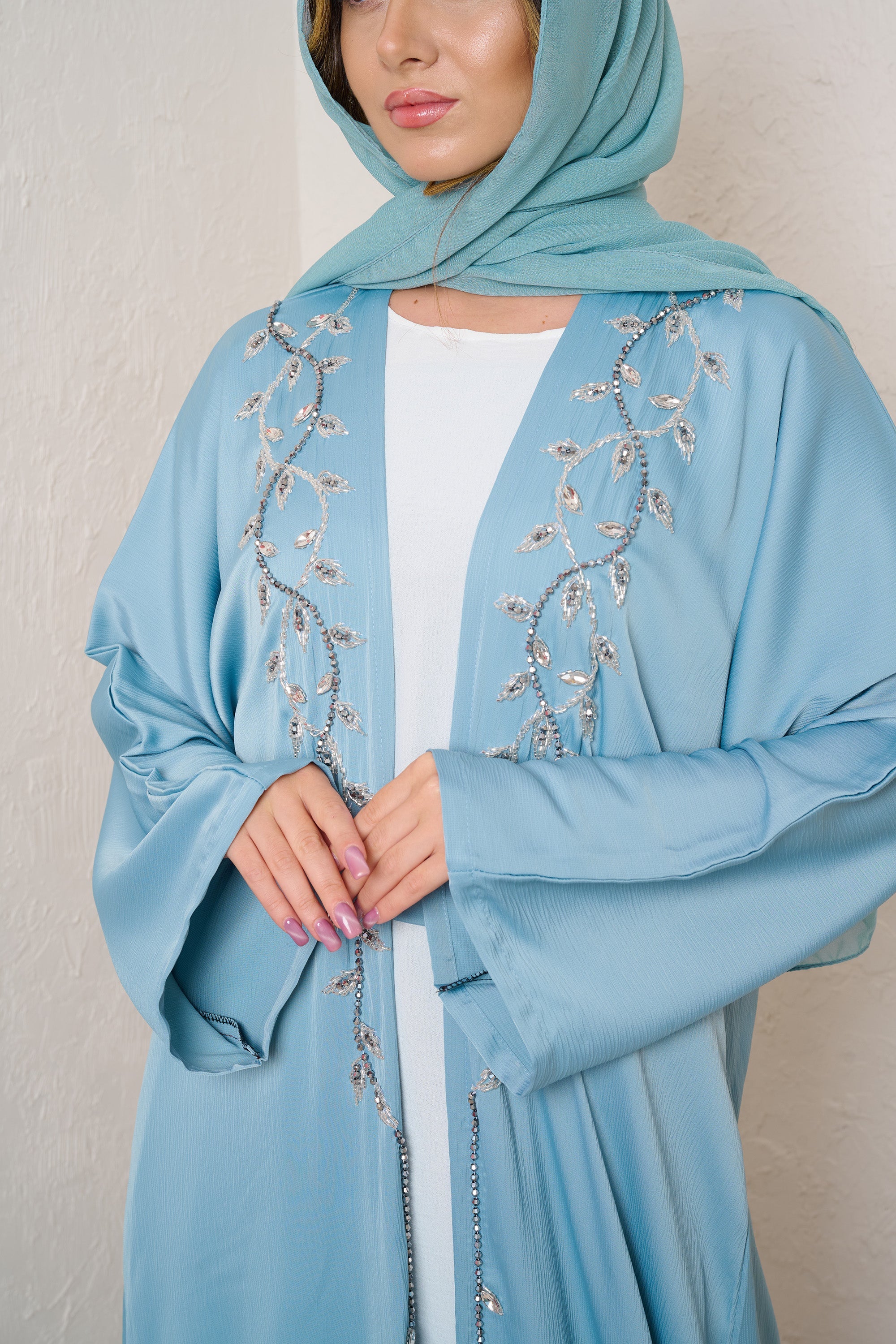 green emerald velvet dress Amira White Chiffon Abaya Dress with Puff Sleeves