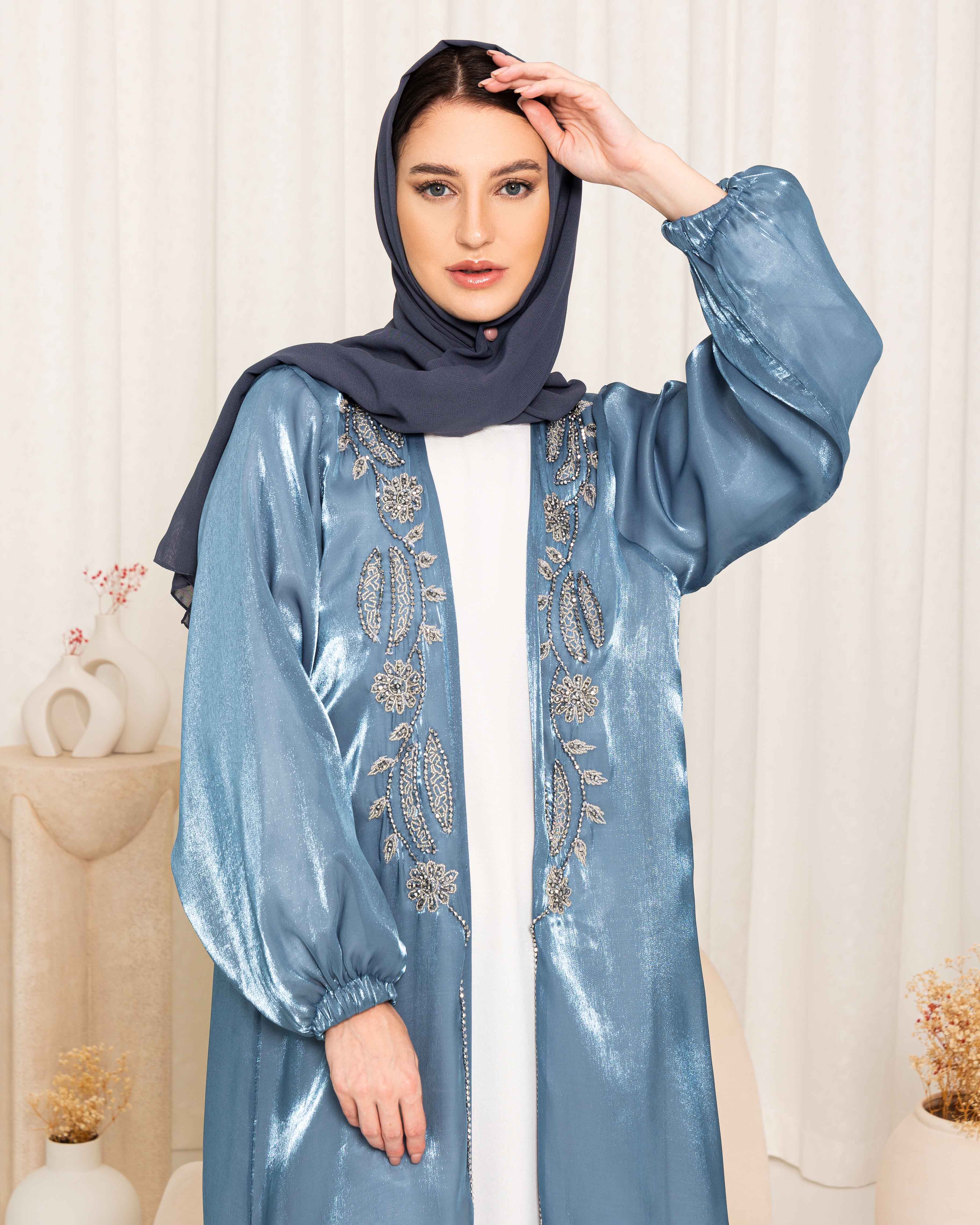 Blue Shimmer Embroidered Abaya