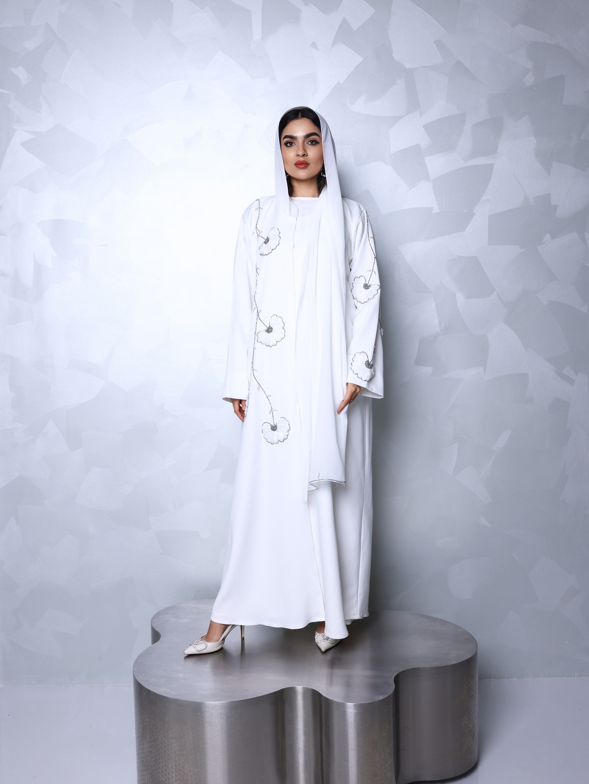 White Bloom Embroidered Abaya