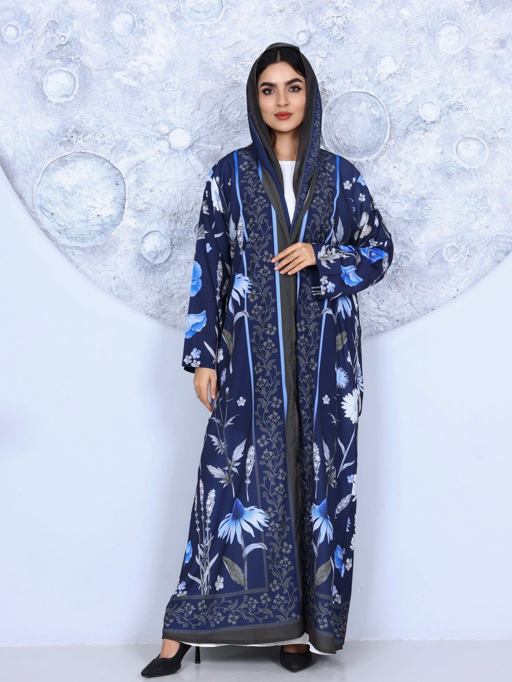 Navy Bloom Printed Abaya