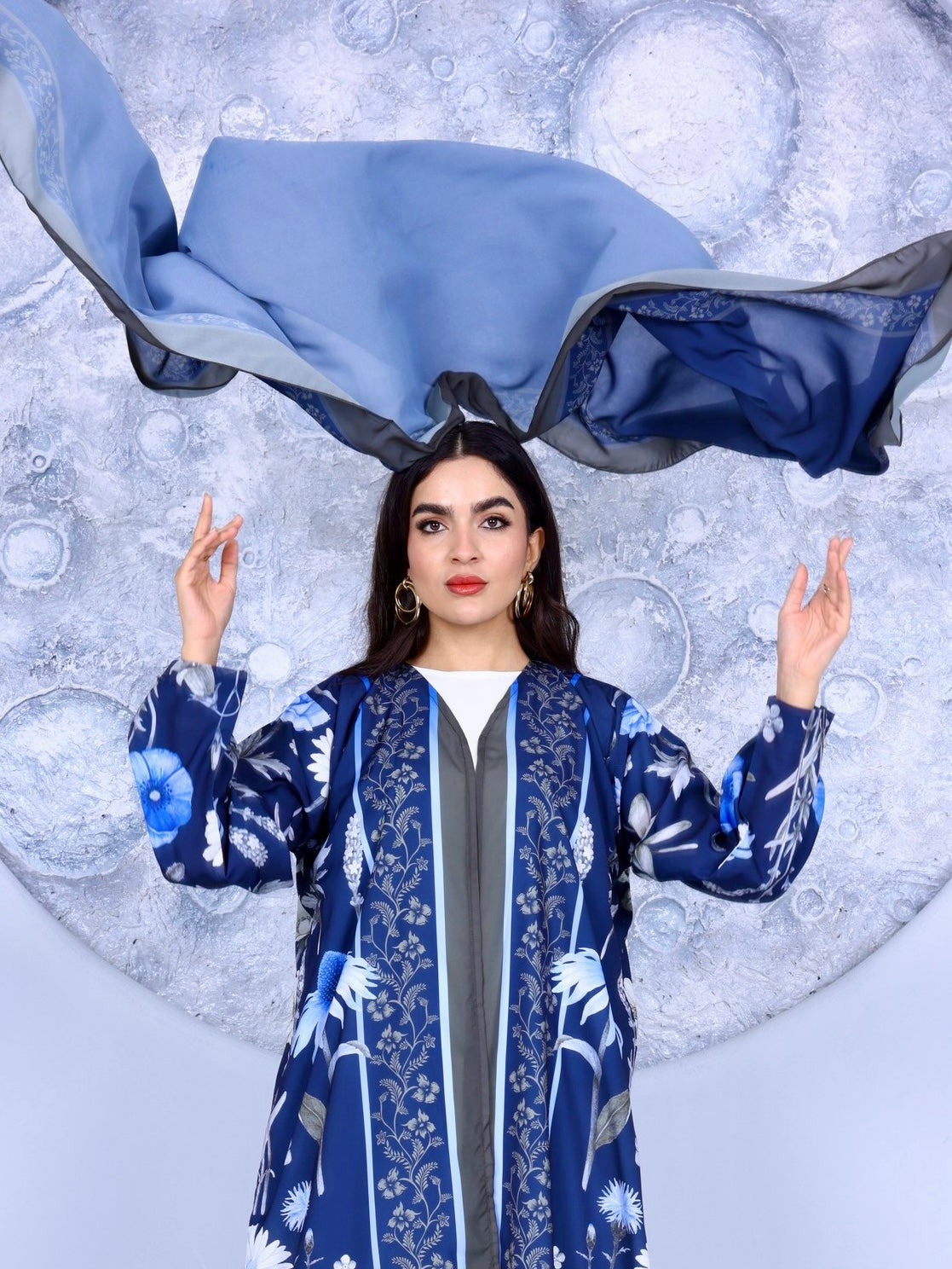 Navy Bloom Printed Abaya