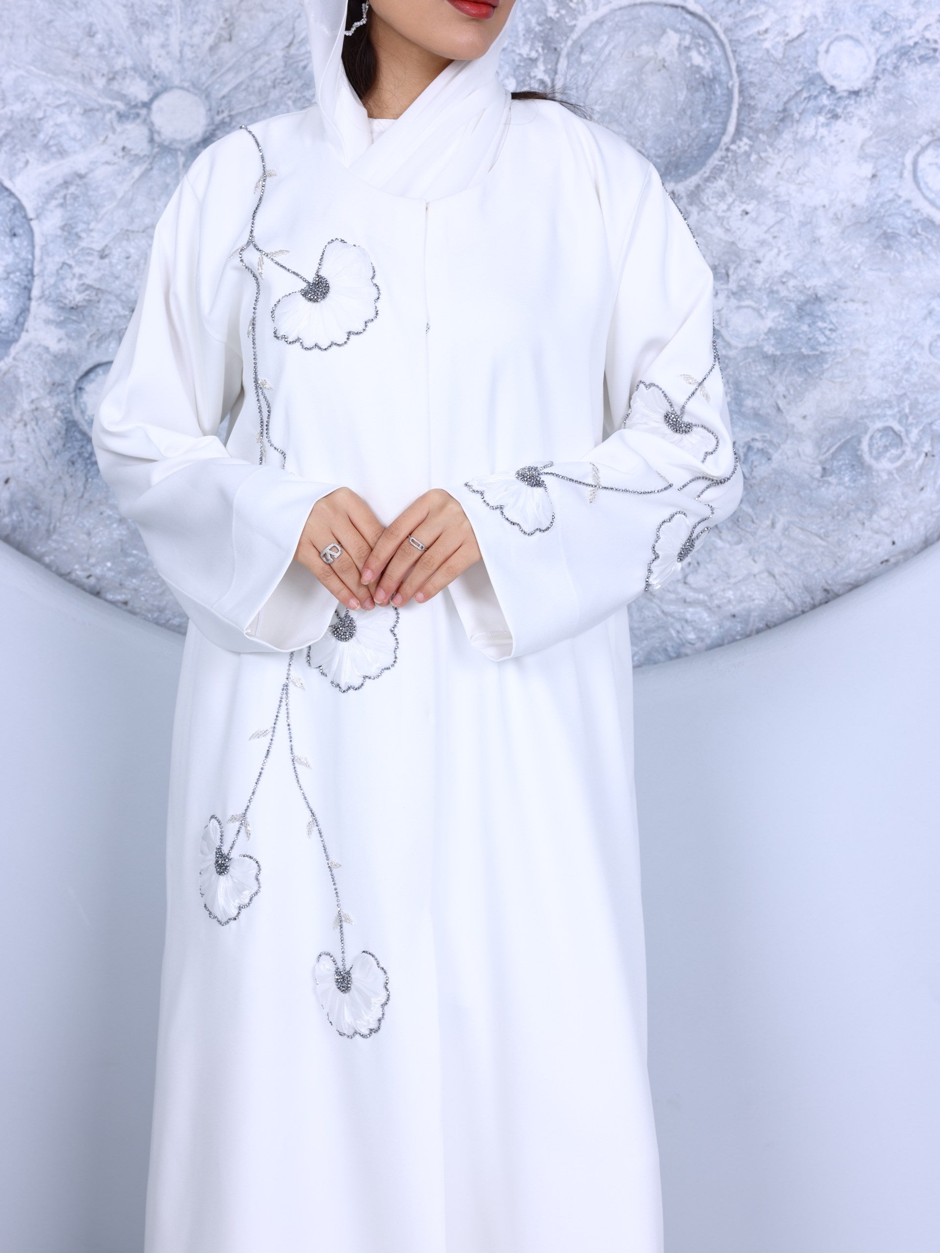 White Bloom Embroidered Abaya