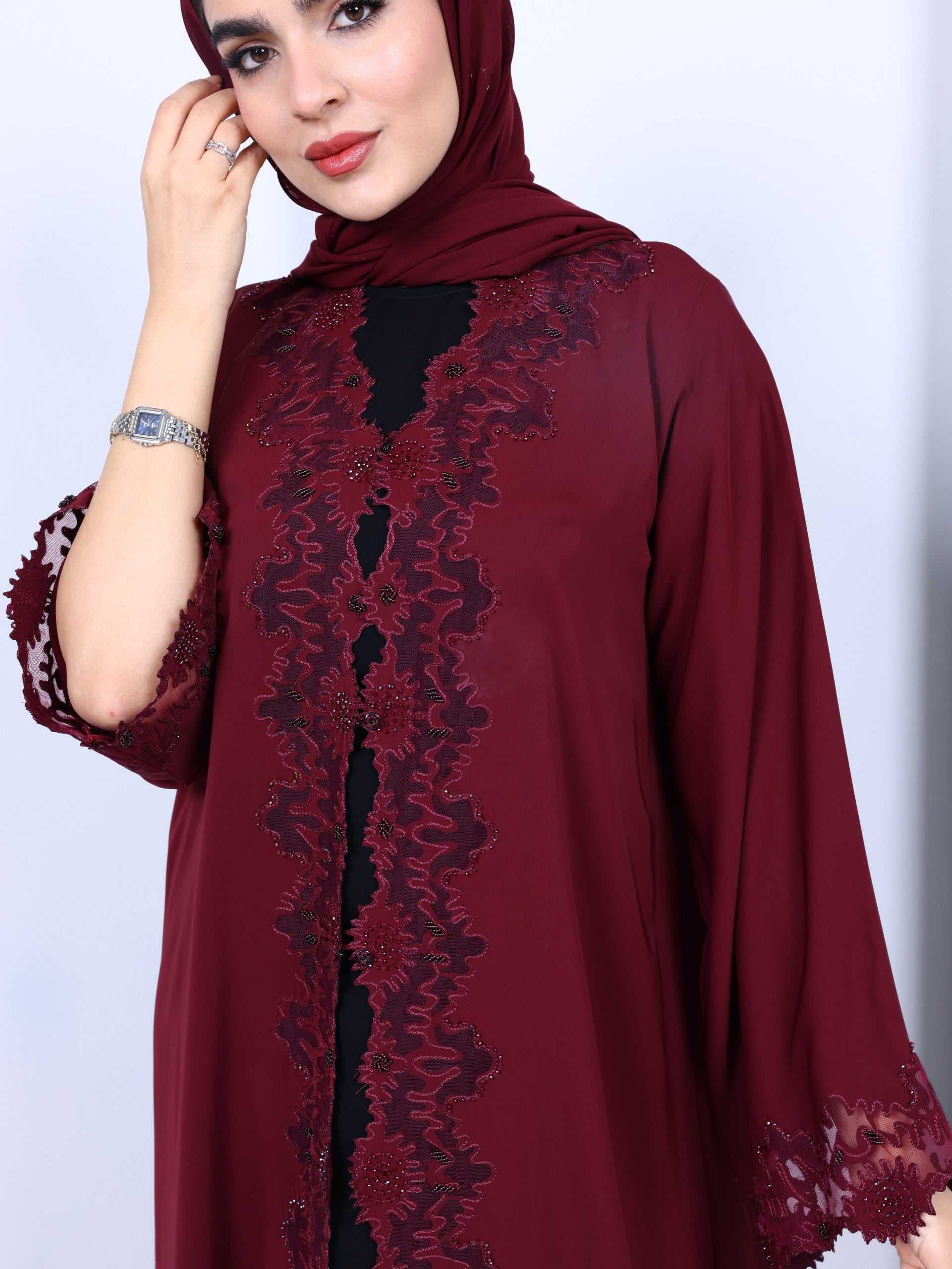 Laser cut work Beaded Abaya