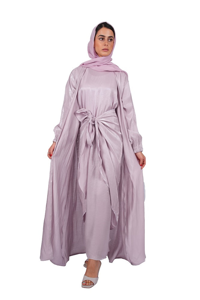 Organza Four Piece Abaya Set - LILAC