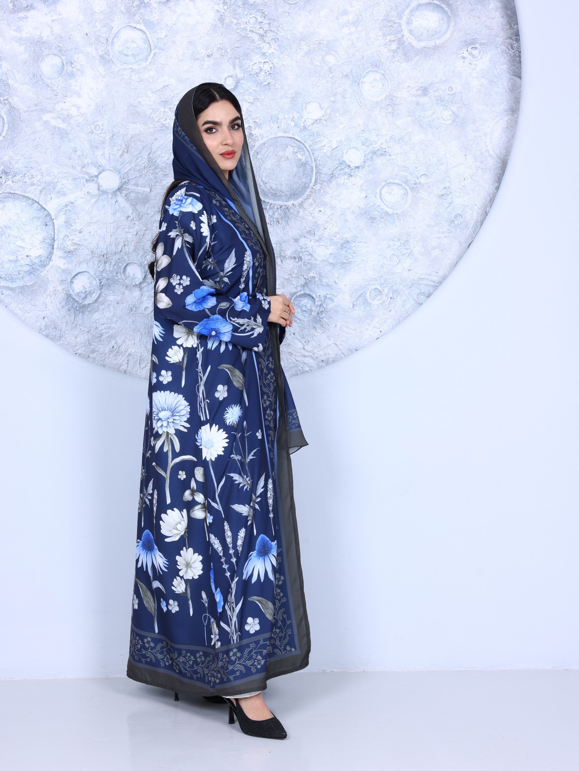 Navy Bloom Printed Abaya
