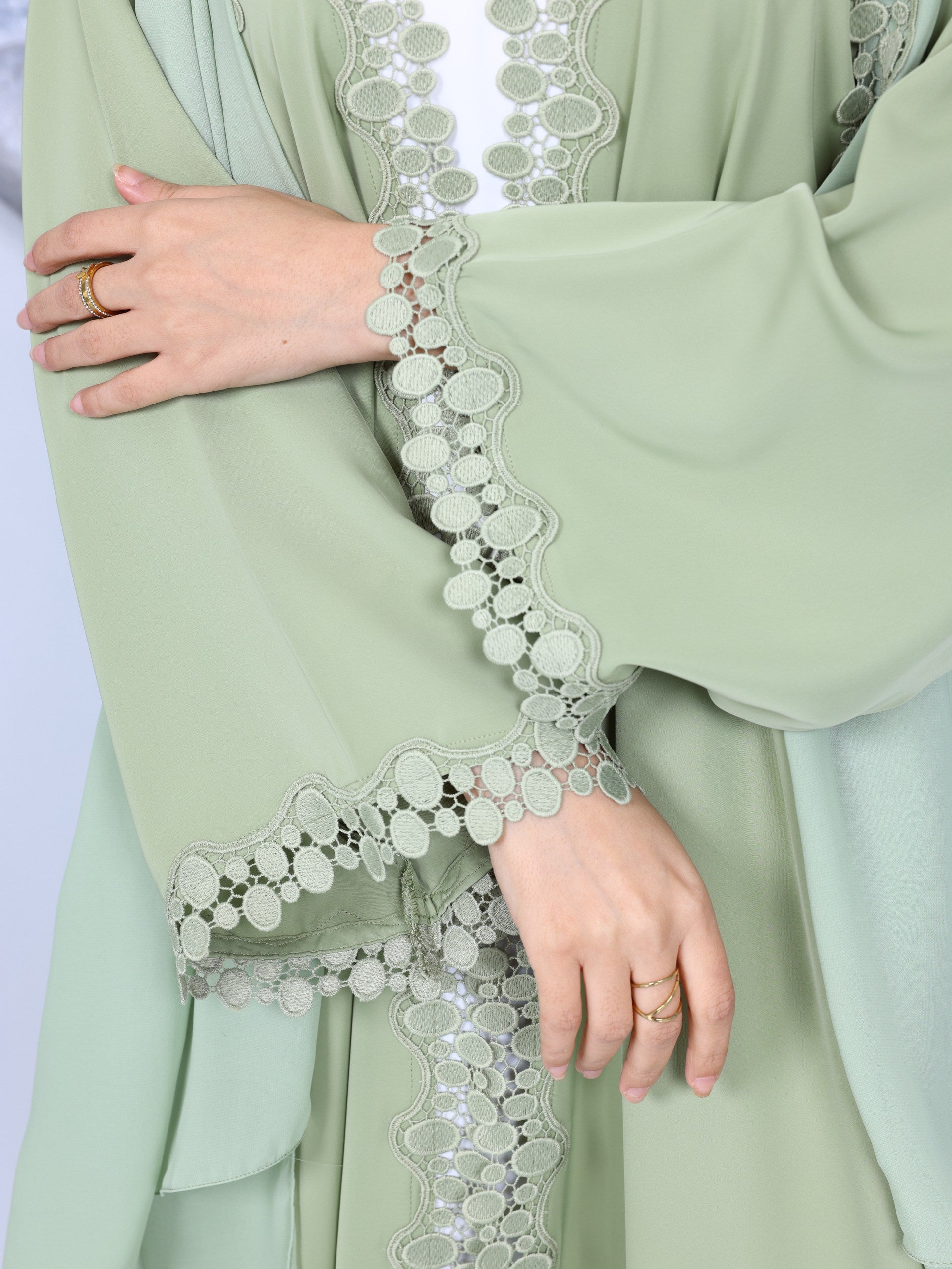 Lace Abaya in matcha Green