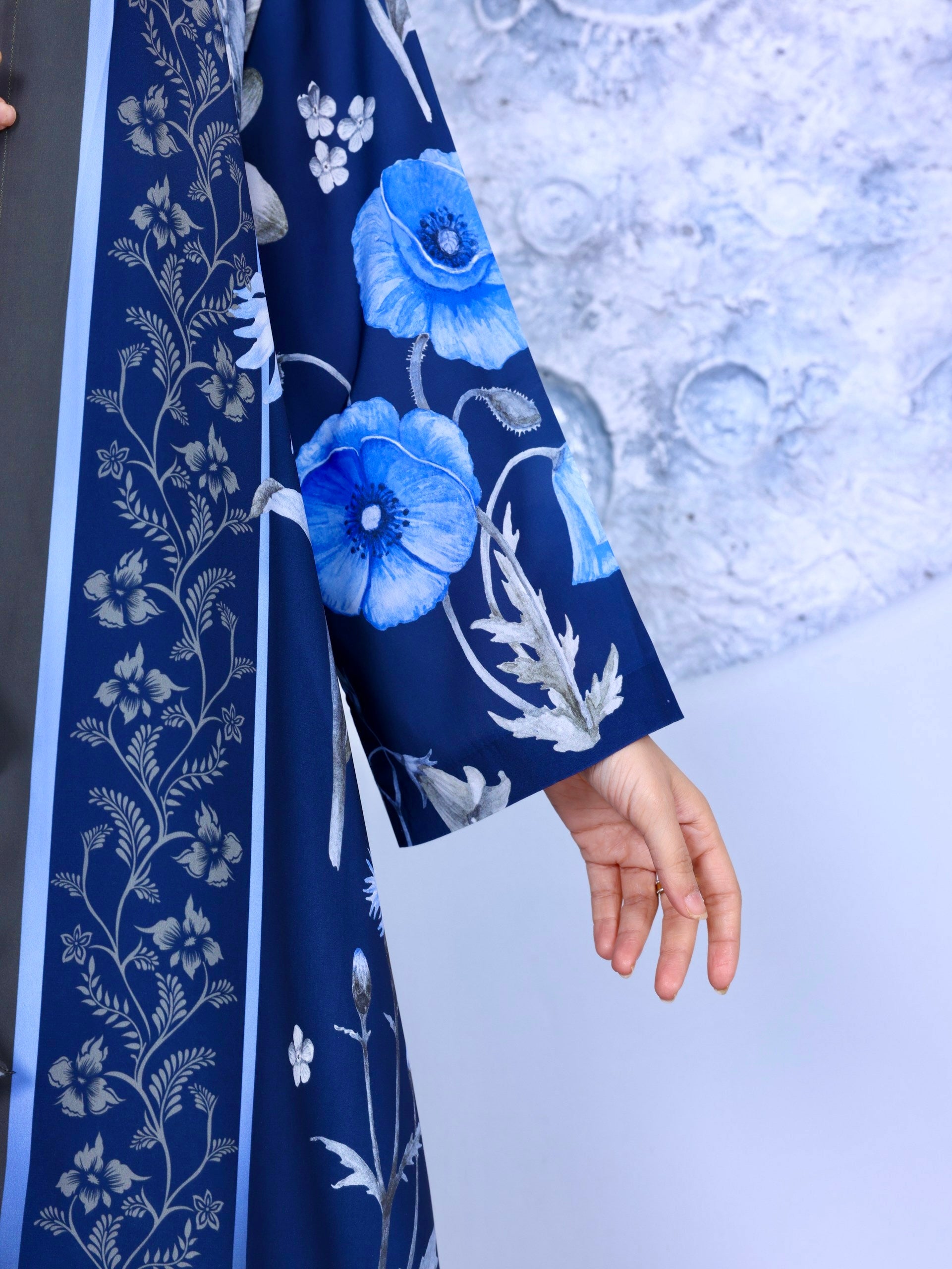 Navy Bloom Printed Abaya
