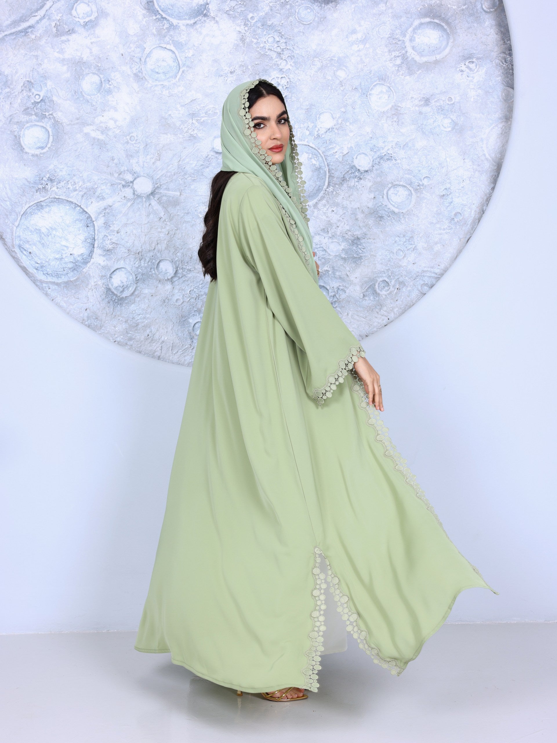 Lace Abaya in matcha Green