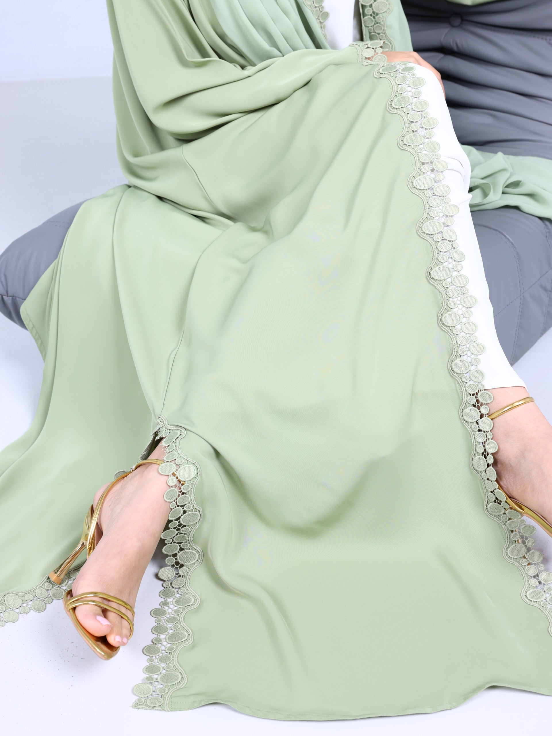 Lace Abaya in matcha Green