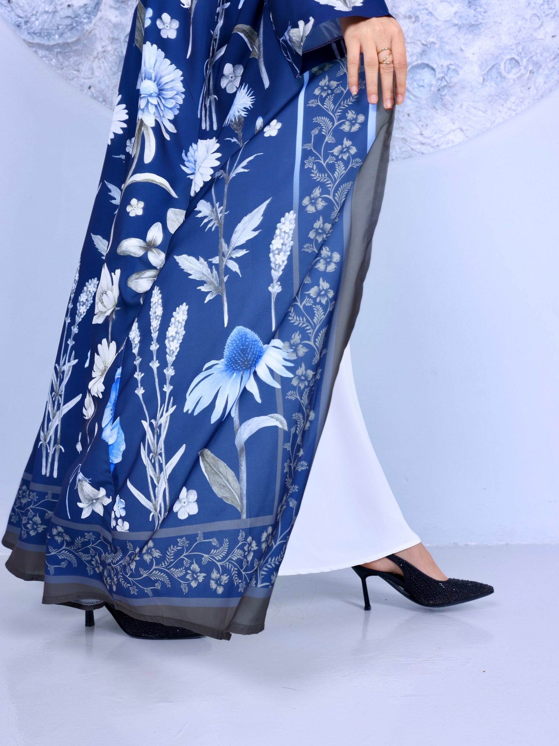 Navy Bloom Printed Abaya