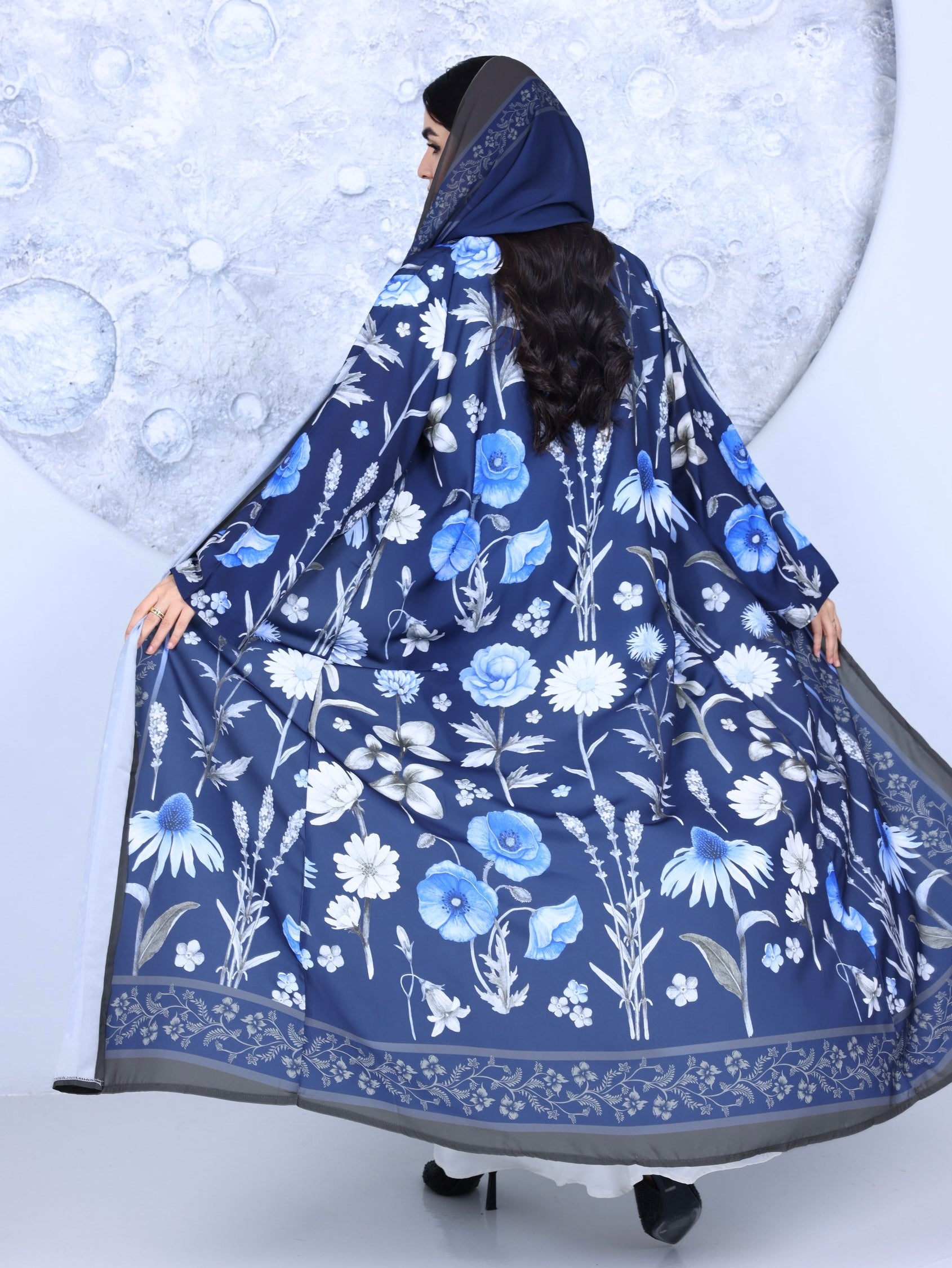 Navy Bloom Printed Abaya