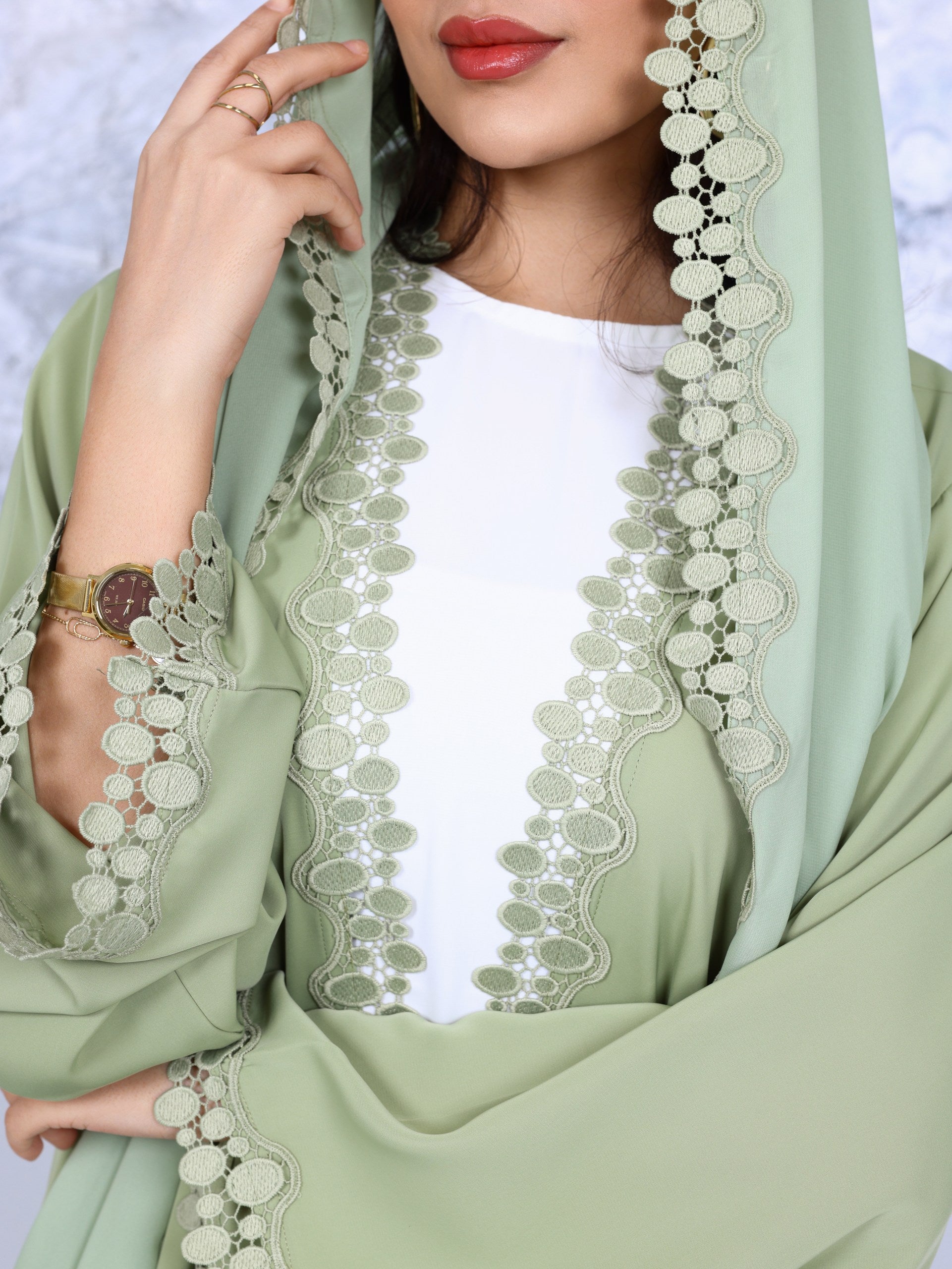 Lace Abaya in matcha Green
