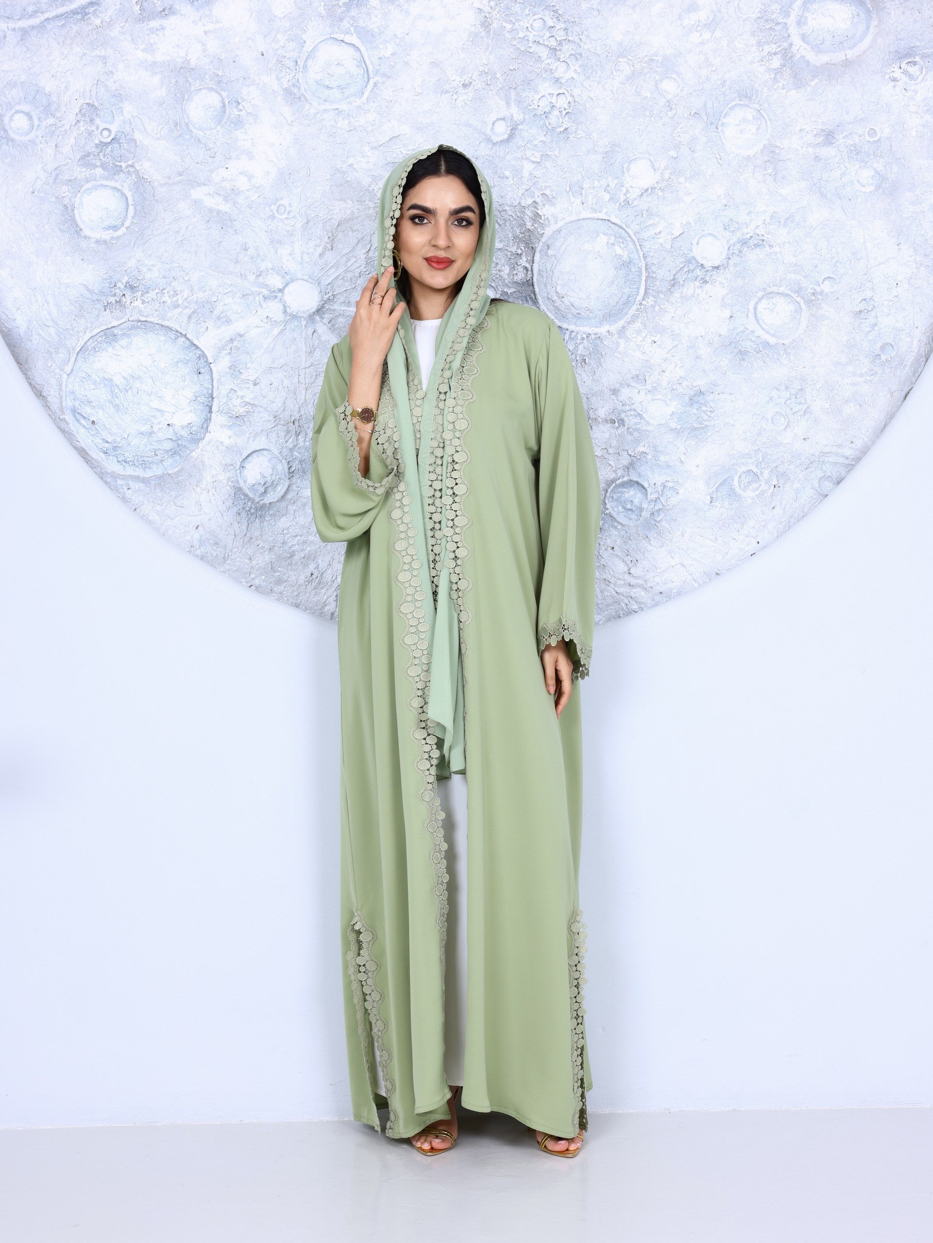 Lace Abaya in matcha Green