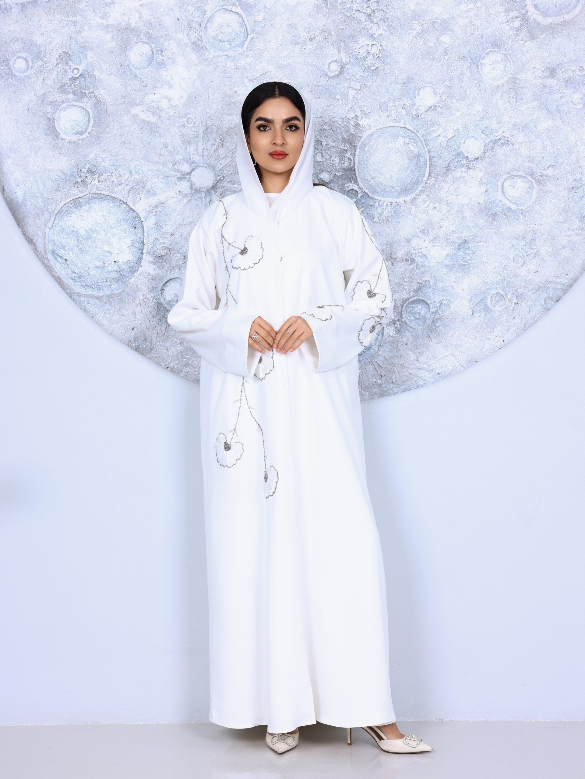 White Bloom Embroidered Abaya