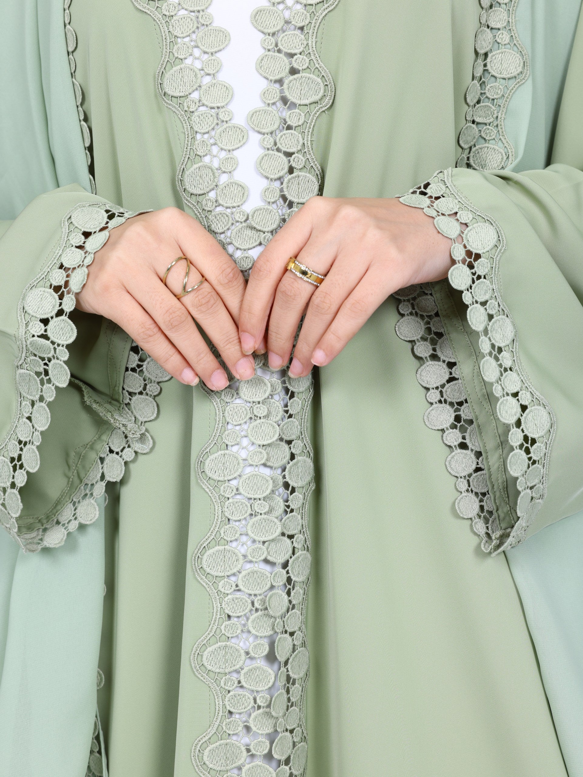 Lace Abaya in matcha Green