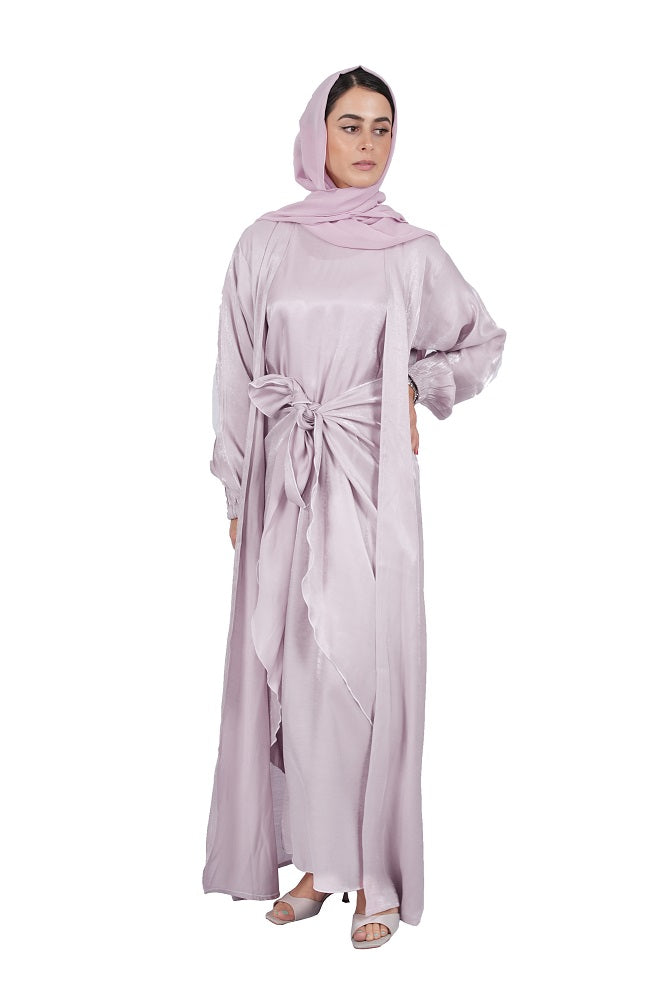 Organza Four Piece Abaya Set - LILAC