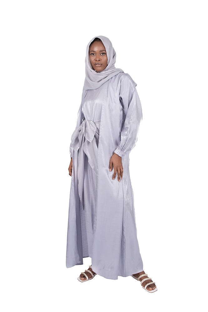 Organza Four Piece Abaya - SILVER
