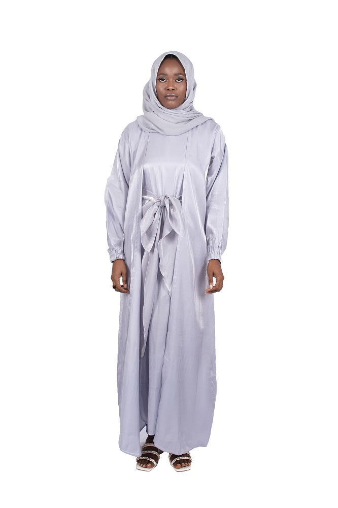 Organza Four Piece Abaya - SILVER